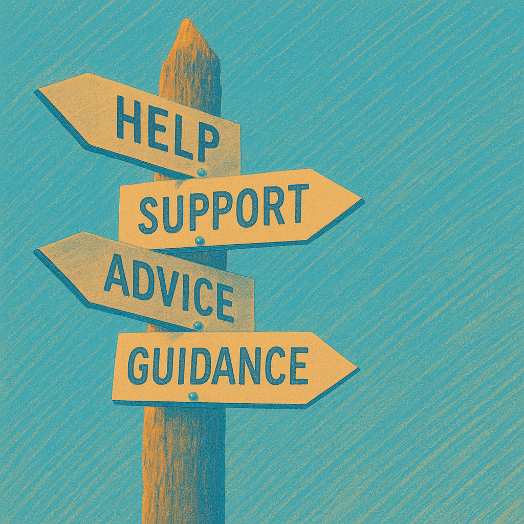 Signpost showing help, support, advice, guidance