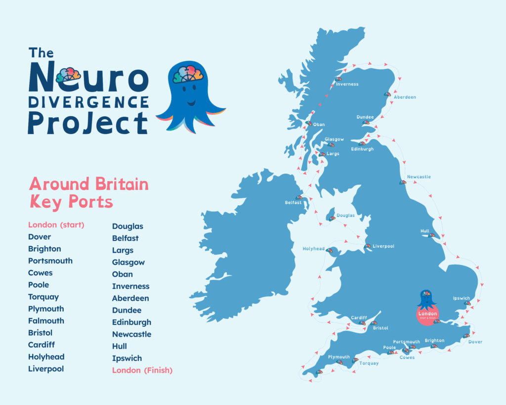 Map of British ports for Neurodivergence Project route