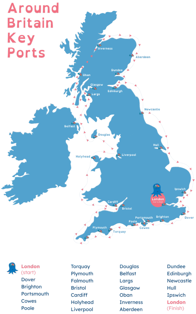 Map showing key ports around Britain.