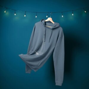 Blue hoodie with sailboat design on hanger