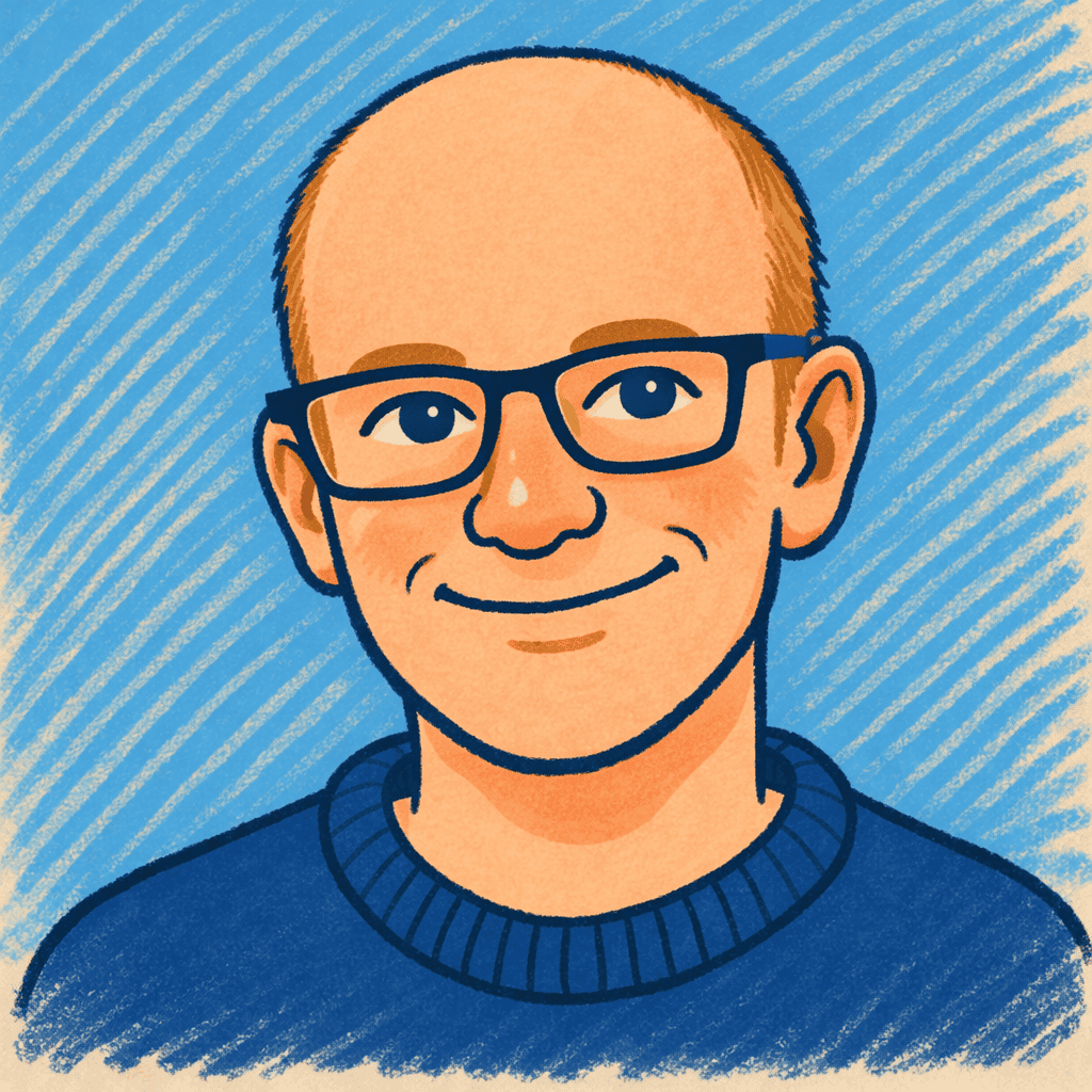 Illustration of a smiling man with glasses