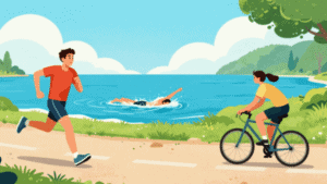 Move In April for Neurodivergence people running, swimming and cycling