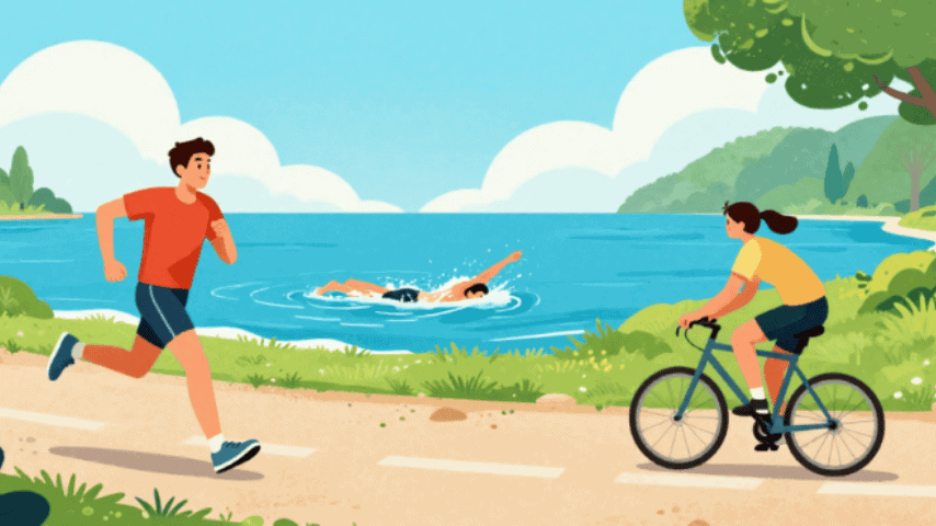 Move In April for Neurodivergence people running, swimming and cycling